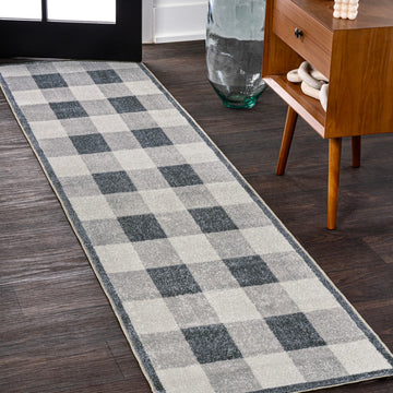Gingham Gradient Plaid Cottage Machine-washable Area Rug